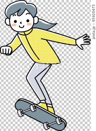 スケートボードに乗る笑顔の女の子 95920473