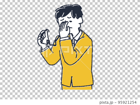 度のあっていないメガネで目が疲れる男性　眼精疲労や目の病気に関するイラスト 95921254