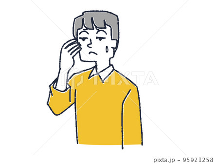 瞼が重い男性　眼精疲労や目の病気に関するイラスト 95921258