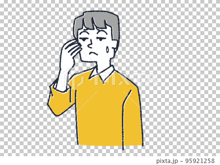 瞼が重い男性　眼精疲労や目の病気に関するイラスト 95921258