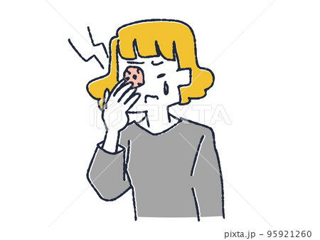 目が充血している女性 眼精疲労や目の病気に関するイラスト 目が充血している女性 眼精疲労や目の病気に関するイラスト 95921260