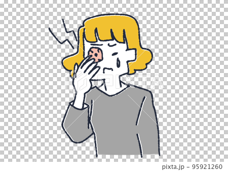 A woman with bloodshot eyes Illustration about asthenopia and eye disease 95921260