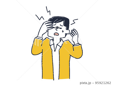 頭痛に悩まされる男性　眼精疲労や目の病気に関するイラスト 95921262