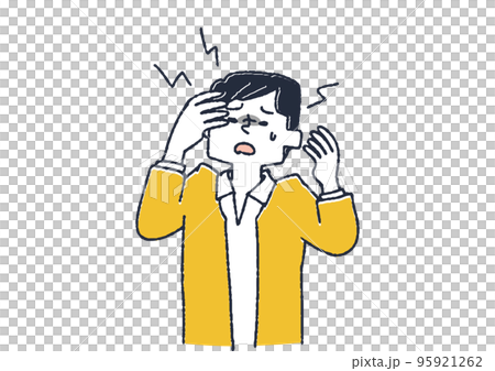 頭痛に悩まされる男性　眼精疲労や目の病気に関するイラスト 95921262