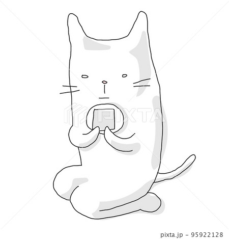 お煎餅を食べるネコ 95922128