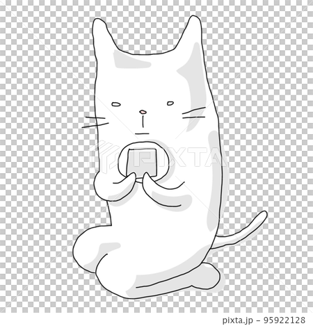 お煎餅を食べるネコ 95922128