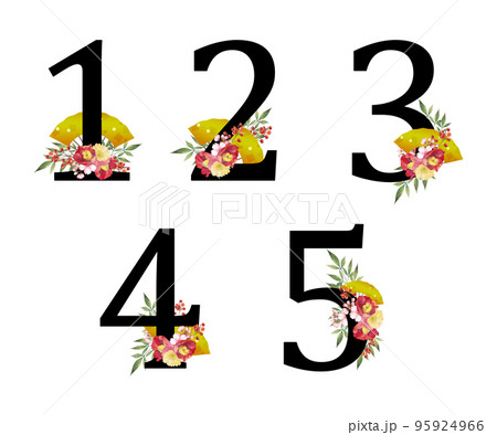 和風の花と扇の飾り文字　数字1～5 95924966