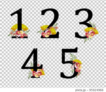 和風の花と扇の飾り文字　数字1～5 95924966