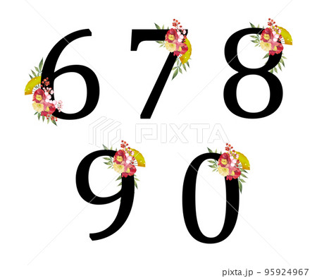 和風の花と扇の飾り文字　数字6～0 95924967