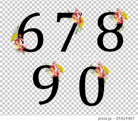 和風の花と扇の飾り文字　数字6～0 95924967