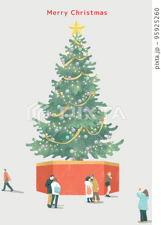 街の大きなクリスマスツリーと待ち合わせやショッピングをする人々の冬のクリスマスのイラスト 街の大きなクリスマスツリーと待ち合わせやショッピングをする人々の冬のクリスマスのイラスト 95925260