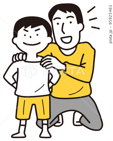 息子の肩に手をかけるお父さん 95925461