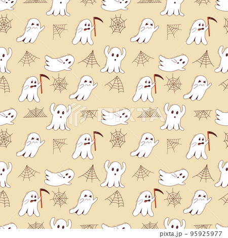 Spooky halloween ghosts seamless pattern. Spooky poltergeist. Halloween scary ghostly monsters 95925977