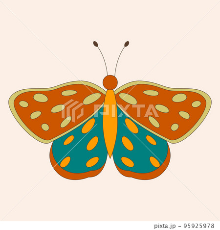 Retro 60s 70s hippie groovy butterfly for cards, stickers or poster design. Flat vector illustration 95925978