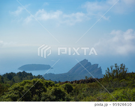 La Ciotat, France - May 18th 2022: View towards the bay of La Ciotat with its famous rocks 95926610