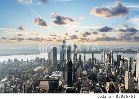 New York City Hudson Yards skyline evening view at sunset 95926761