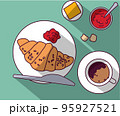 French breakfast croissant with butter and coffee 95927521