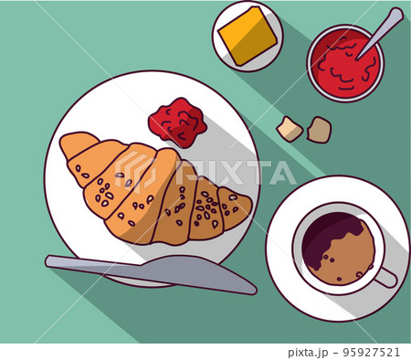 French breakfast croissant with butter and coffee 95927521
