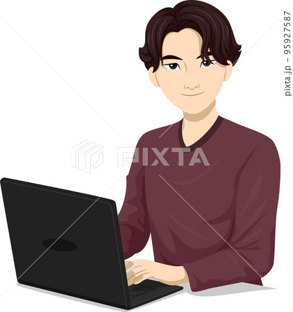 Teen Boy North Eastern Asian Laptop Illustration 95927587