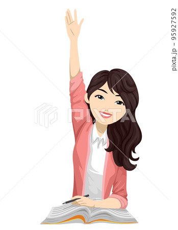 Teen Girl Asian Student Raise Hand Illustration Teen Girl Asian Student Raise Hand Illustration 95927592
