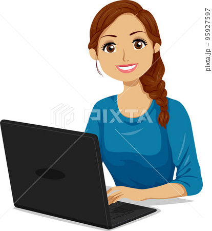 Teen Girl Hispanic Laptop Illustration 95927597