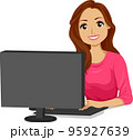 Teen Girl Hispanic Student Computer Illustration 95927639