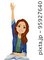 Teen Girl Hispanic Student Raise Hand Illustration 95927640