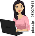Teen Girl South East Asian Laptop Illustration 95927643