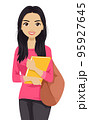 Teen Girl Asian Student Book Illustration 95927645
