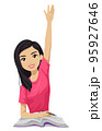 Teen Girl Asian Student Raise Hand Illustration 95927646