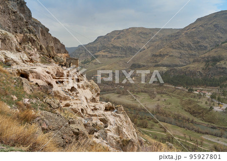 Cultural historical heritage of Georgia. Vardzia is an ancient cave city in the rock 95927801