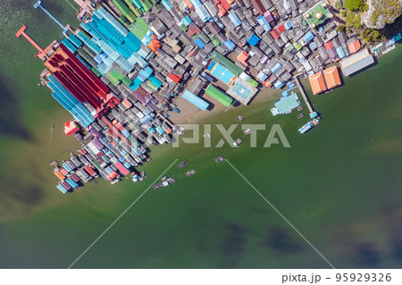 Aerial view of Ko Panyi or Koh Panyee muslim fishing village in Phang Nga Province, Thailand 95929326
