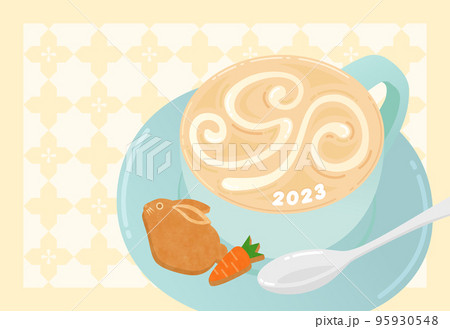 年賀状2023 卯年 卯 うさぎ ラテアート クリーム 年賀状2023 卯年 卯 うさぎ ラテアート クリーム 95930548