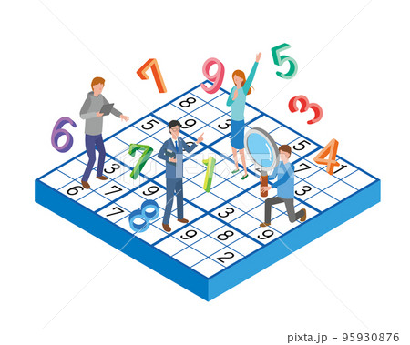 ナンバーパズルを楽しむ人々 95930876