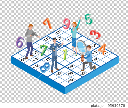 ナンバーパズルを楽しむ人々 95930876