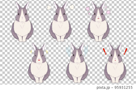 灰色ダッチうさぎの表情イラストセット 95931255