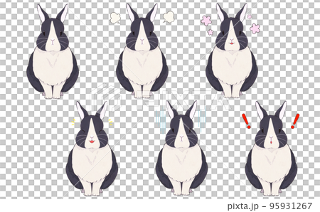 Black dutch rabbit facial expression illustration set 95931267