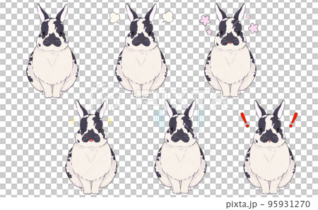 Black broken rabbit facial expression illustration set 95931270