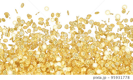 Gの文字(ゴールドの頭文字)が刻印されたたくさんの金貨の透過3DCGレンダリング画像 Gの文字(ゴールドの頭文字)が刻印されたたくさんの金貨の透過3DCGレンダリング画像 95931778