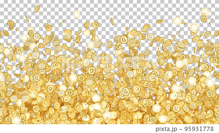 Gの文字(ゴールドの頭文字)が刻印されたたくさんの金貨の透過3DCGレンダリング画像 Gの文字(ゴールドの頭文字)が刻印されたたくさんの金貨の透過3DCGレンダリング画像 95931778