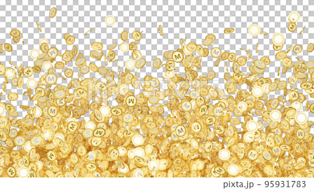許多印有字母 M(錢的首字母)的金幣的透明 3DCG 渲染圖像 許多印有字母 M(錢的首字母)的金幣的透明 3DCG 渲染圖像 95931783