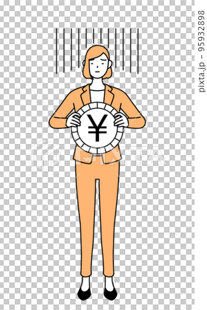 匯兌損失和日元貶值的形象,穿西裝的女人的簡單線條畫圖 匯兌損失和日元貶值的形象,穿西裝的女人的簡單線條畫圖 95932898