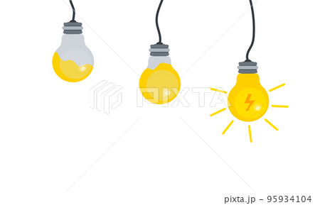 Set of light bulbs with one glowing. Trendy flat vector light bulb icons with concept of idea on white background. 95934104