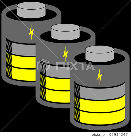 Three battery cells medium loaded with yellow status bar Three battery cells medium loaded with yellow status bar 95934247