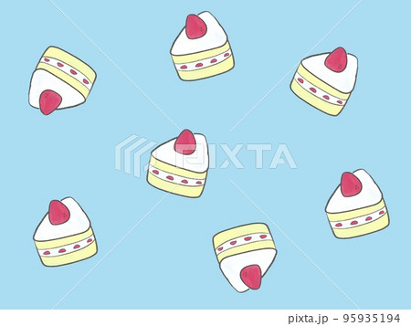 かわいい苺のショートケーキの背景　ブルー 95935194