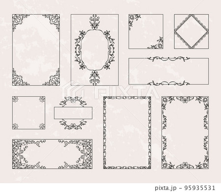 Vintage menu, certificate border frames. Retro art deco bookplate decoration, modern award ornate. Elegant minimalist floral decorative elements. Card or poster. Vector pattern template 95935531
