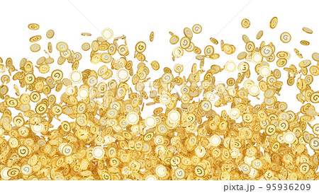 Gの文字 ゴールドの頭文字 が刻印されたたくさんの金貨の透過3dcgレンダリング画像のイラスト素材