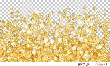Pの文字(ポイントの頭文字)が刻印されたたくさんの金貨の透過3DCGレンダリング画像 Pの文字(ポイントの頭文字)が刻印されたたくさんの金貨の透過3DCGレンダリング画像 95936211