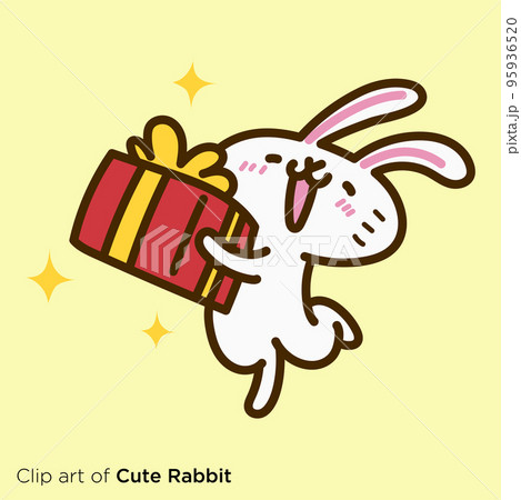 ウサギのキャラクターイラストシリーズ　「プレゼントをもらって喜ぶウサギ」 95936520