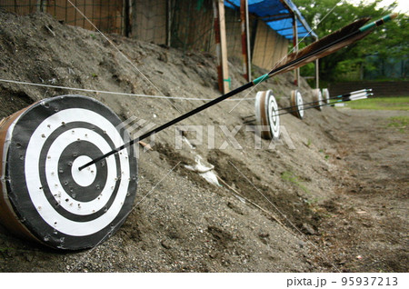 的に刺さった弓矢 95937213